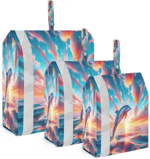 Kigai Cute Dolphin Travel Cubes for Packing 3 PCS Travel Luggage Packing Organizer Foldable Suitcase Storage Bag, Travel Accessories