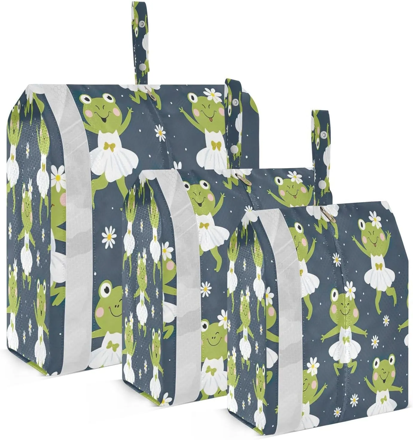 Kigai Cute Frog Travel Cubes for Packing 3 PCS Travel Luggage Packing Organizer Foldable Suitcase Storage Bag, Travel Accessories