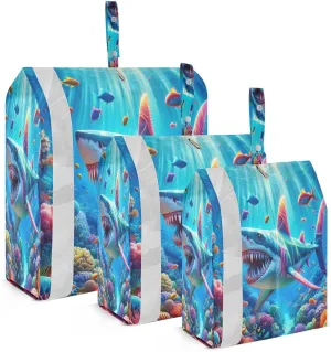 Kigai Cute Shark Travel Cubes for Packing 3 PCS Travel Luggage Packing Organizer Foldable Suitcase Storage Bag, Travel Accessories