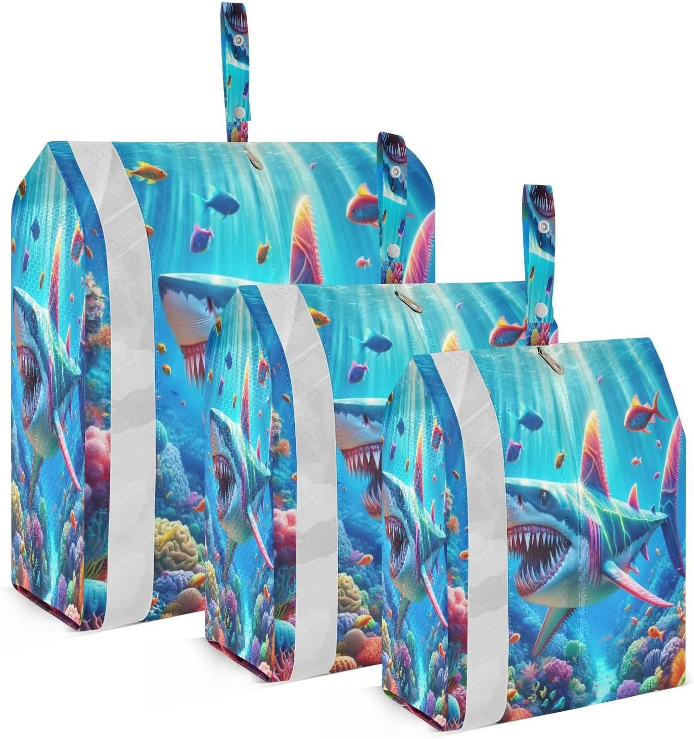 Kigai Cute Shark Travel Cubes for Packing 3 PCS Travel Luggage Packing Organizer Foldable Suitcase Storage Bag, Travel Accessories