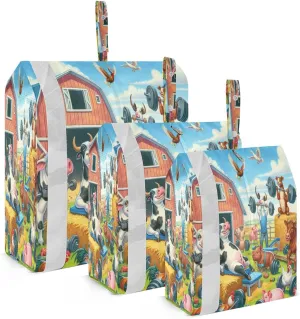 Kigai Farm Animals Travel Cubes for Packing 3 PCS Travel Luggage Packing Organizer Foldable Suitcase Storage Bag, Travel Accessories