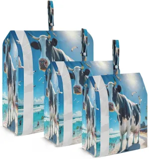 Kigai Funny Cow Travel Cubes for Packing 3 PCS Travel Luggage Packing Organizer Foldable Suitcase Storage Bag, Travel Accessories