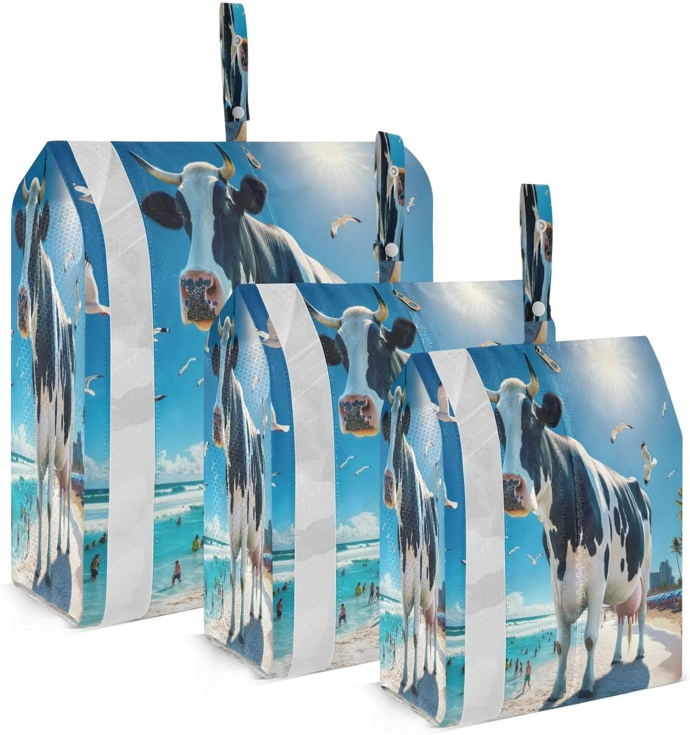 Kigai Funny Cow Travel Cubes for Packing 3 PCS Travel Luggage Packing Organizer Foldable Suitcase Storage Bag, Travel Accessories