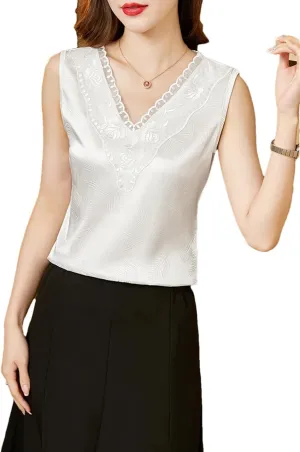 Lace Tank Top V Neck Casual Summer Women Sleeveless Vest Printed Embroidery Camisole