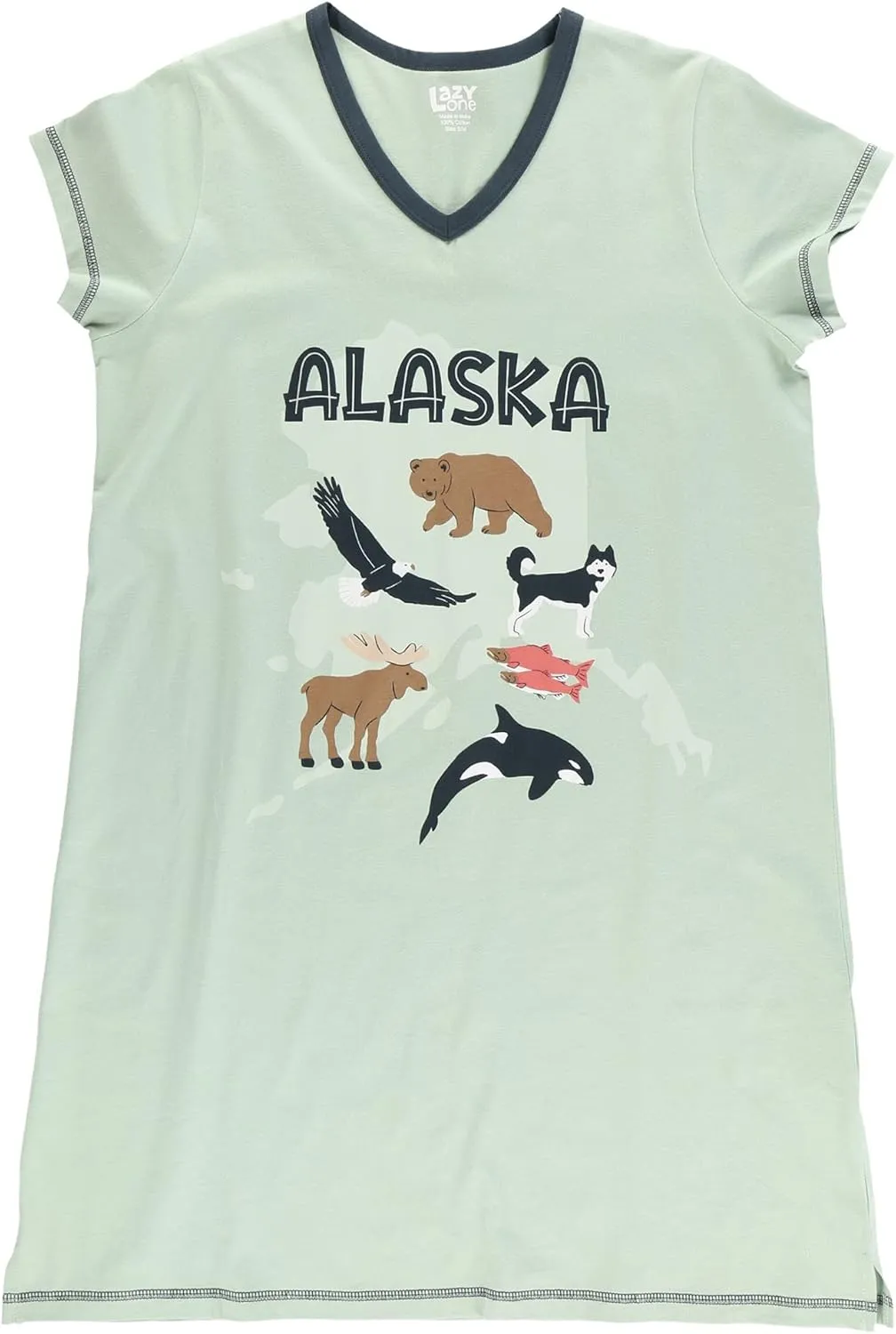 Lazy One Women's Nightgown, Funny V-Neck Sleep Shirt for Women, Bear & Moose Pajama Shirts