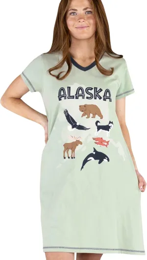 Lazy One Women's Nightgown, Funny V-Neck Sleep Shirt for Women, Bear & Moose Pajama Shirts