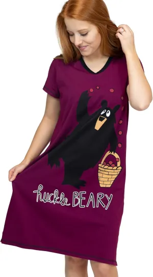 Lazy One Women's Nightgown, Funny V-Neck Sleep Shirt for Women, Bear & Moose Pajama Shirts