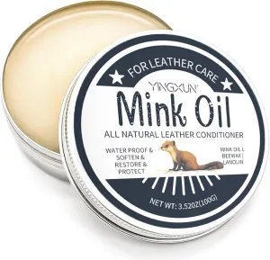 Leather Conditioner Cleaner, All-Natural 3.52 Oz Mink Oil Kit with Sponge, Waterproof Soften brighten Restore Car Interior Shoe Boot, Saddle, Jacket, Purse, Glove, Vinyl and Leather Products