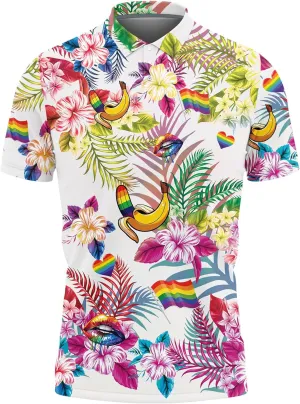 LGBT Golf Shirt Men Funny Golf Polos for Men Dry Fit- Pride Day Golf Polo Shirts Hawaiian Polo Golf Outfits (MP_PL_25)