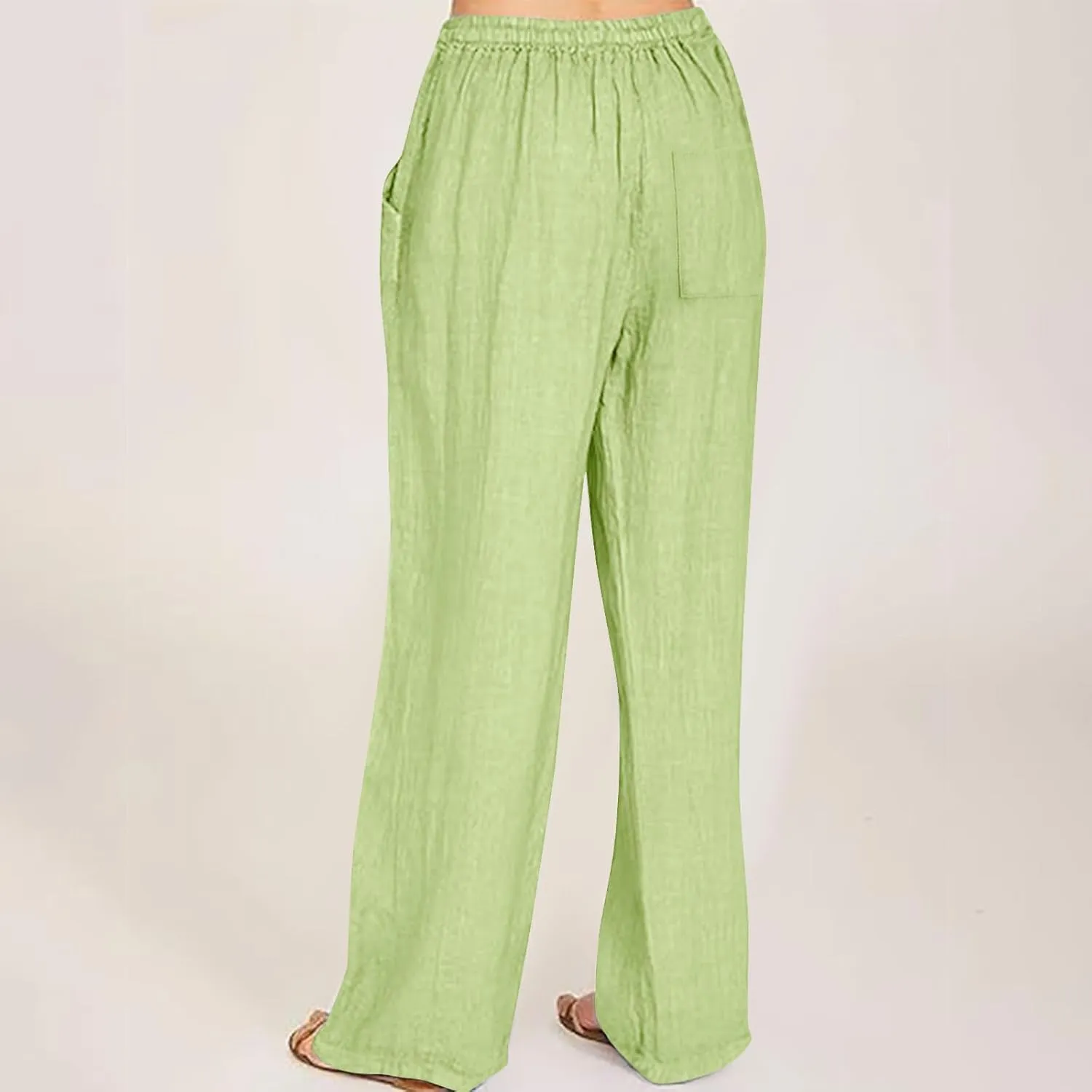 Linen Pants Women High Waisted Drawstring Palazzo Pants 2025 Flowy Wide Leg Trouser with Pockets Beach Vacation Clothes