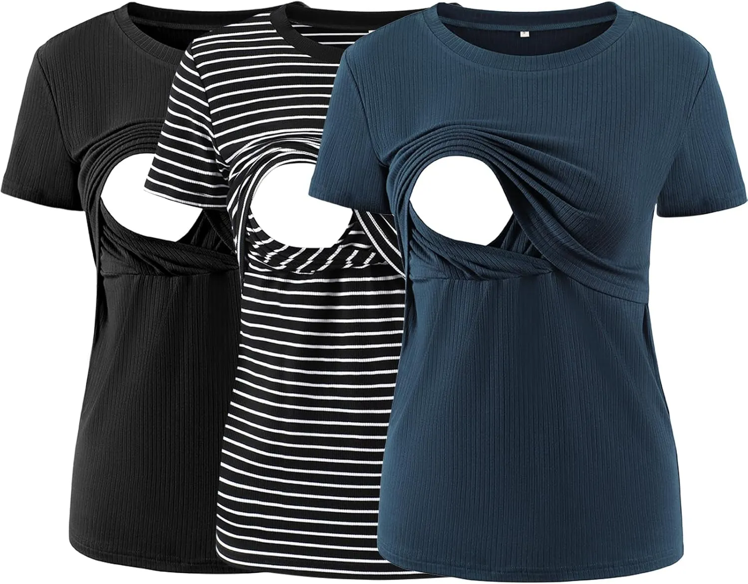 Liu & Qu Women's Maternity Nursing Tops Rib Short Sleeve Breastfeeding Shirts Maternity Clothes 3-Pack