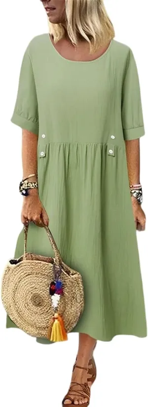 LOAIHA Womens Cotton Shirt Dress Summer Casual Loose Short Sleeve Button Down Beach Cover Up Shirts with Pockets