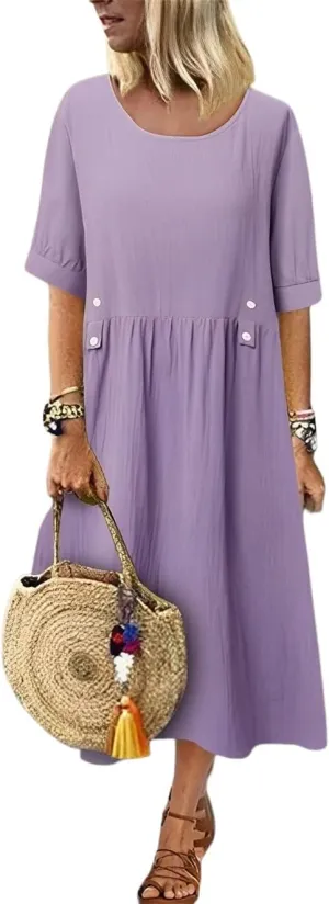 LOAIHA Womens Cotton Shirt Dress Summer Casual Loose Short Sleeve Button Down Beach Cover Up Shirts with Pockets
