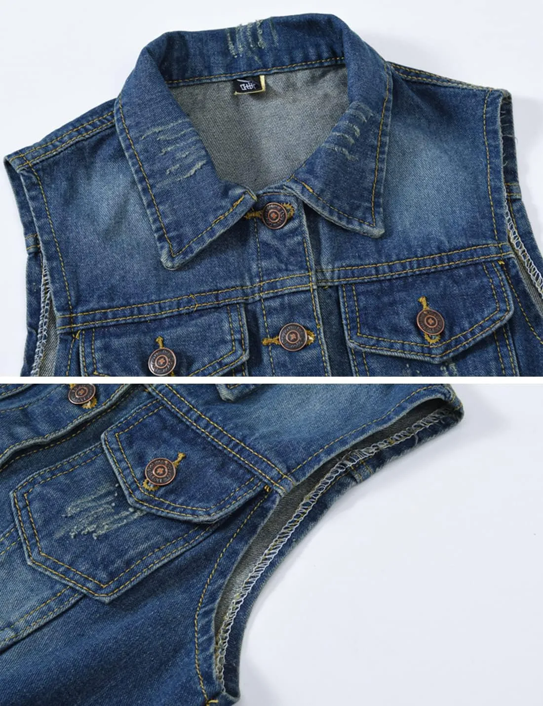 Locachy Women's Casual Denim Vest Jacket Slim Fit Sleeveless Ripped Tops
