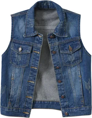 Locachy Women's Casual Denim Vest Jacket Slim Fit Sleeveless Ripped Tops