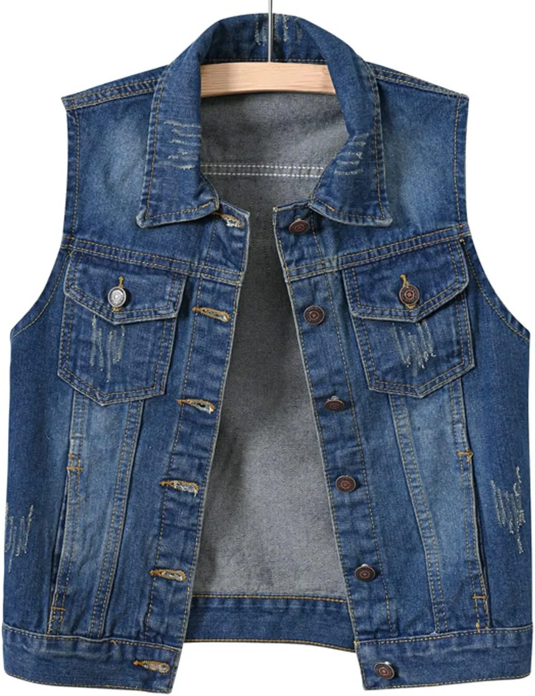 Locachy Women's Casual Denim Vest Jacket Slim Fit Sleeveless Ripped Tops