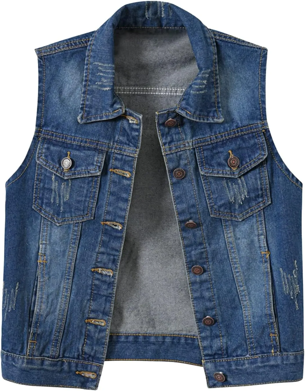 Locachy Women's Casual Denim Vest Jacket Slim Fit Sleeveless Ripped Tops