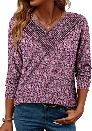 Long Sleeve Shirts for Women Fashion V Neck Basics Casual Top Fitted Tunic Tops
