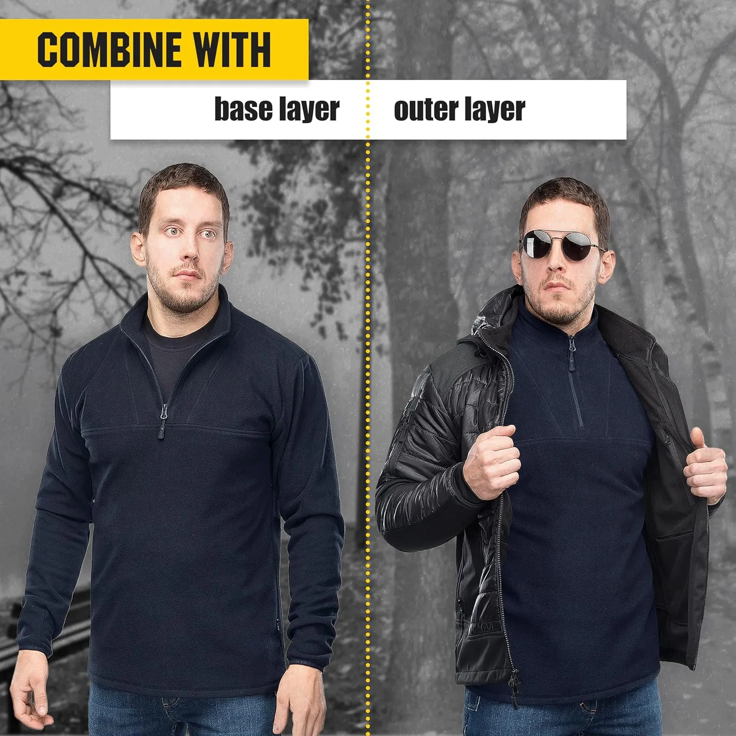 M-Tac Quarter Zip Pullover Men - Fleece Lined Thermal Shirt for Men - Lightweight Tactical Long Sleeve Shirt Top Delta