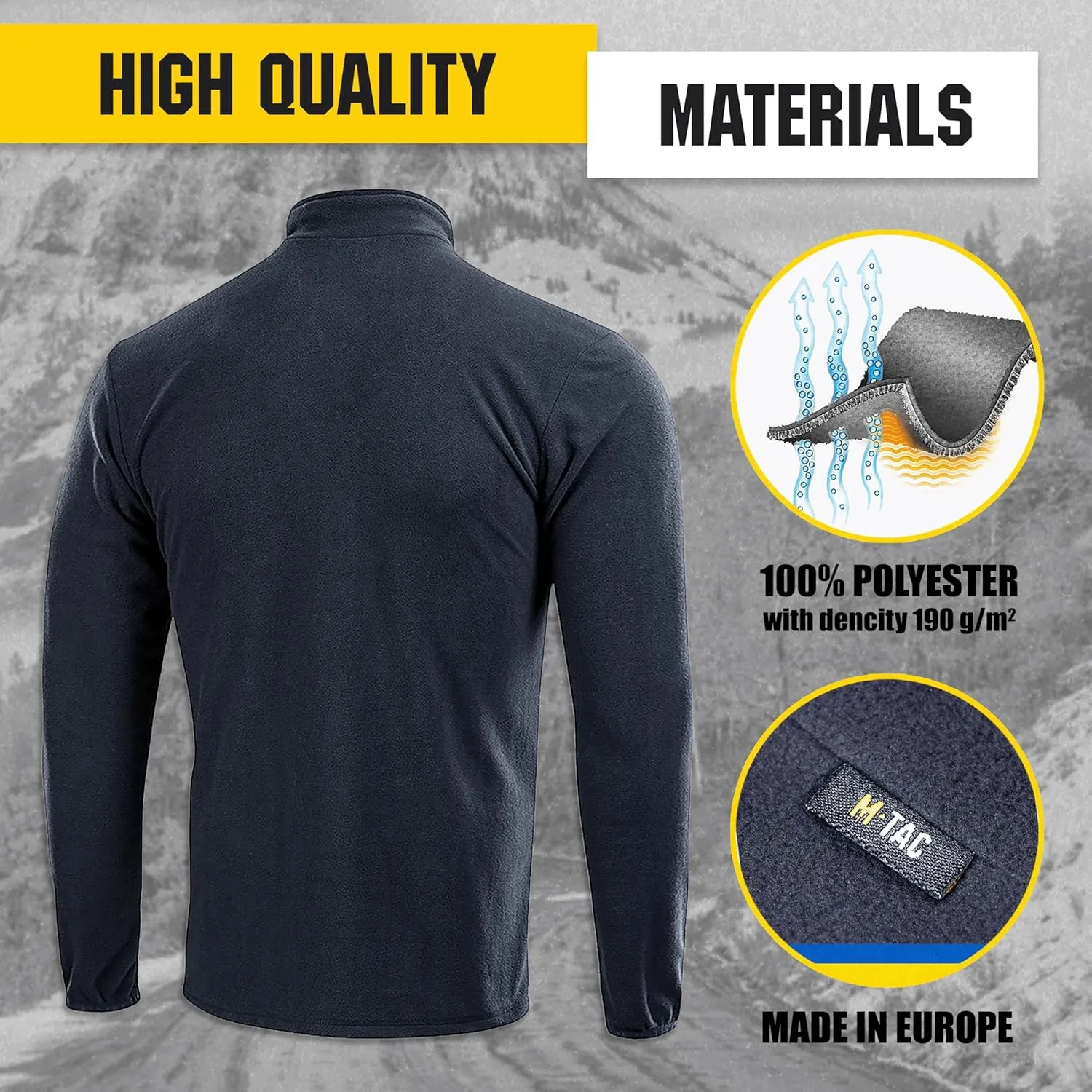 M-Tac Quarter Zip Pullover Men - Fleece Lined Thermal Shirt for Men - Lightweight Tactical Long Sleeve Shirt Top Delta