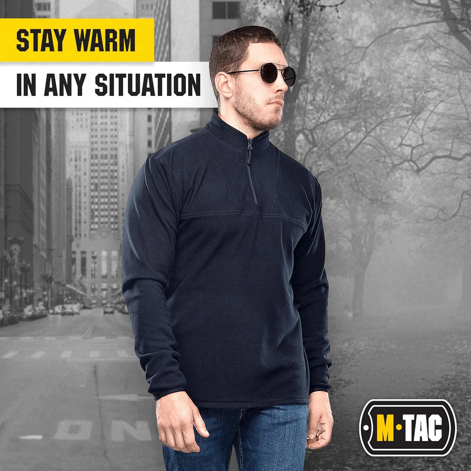 M-Tac Quarter Zip Pullover Men - Fleece Lined Thermal Shirt for Men - Lightweight Tactical Long Sleeve Shirt Top Delta