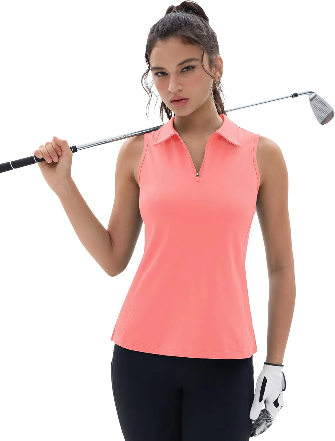 MAGCOMSEN Womens Golf Polo Shirts Sleeveless Racerback Zip Up UPF 50  Quick Dry Tennis Workout Athletic Tank Tops