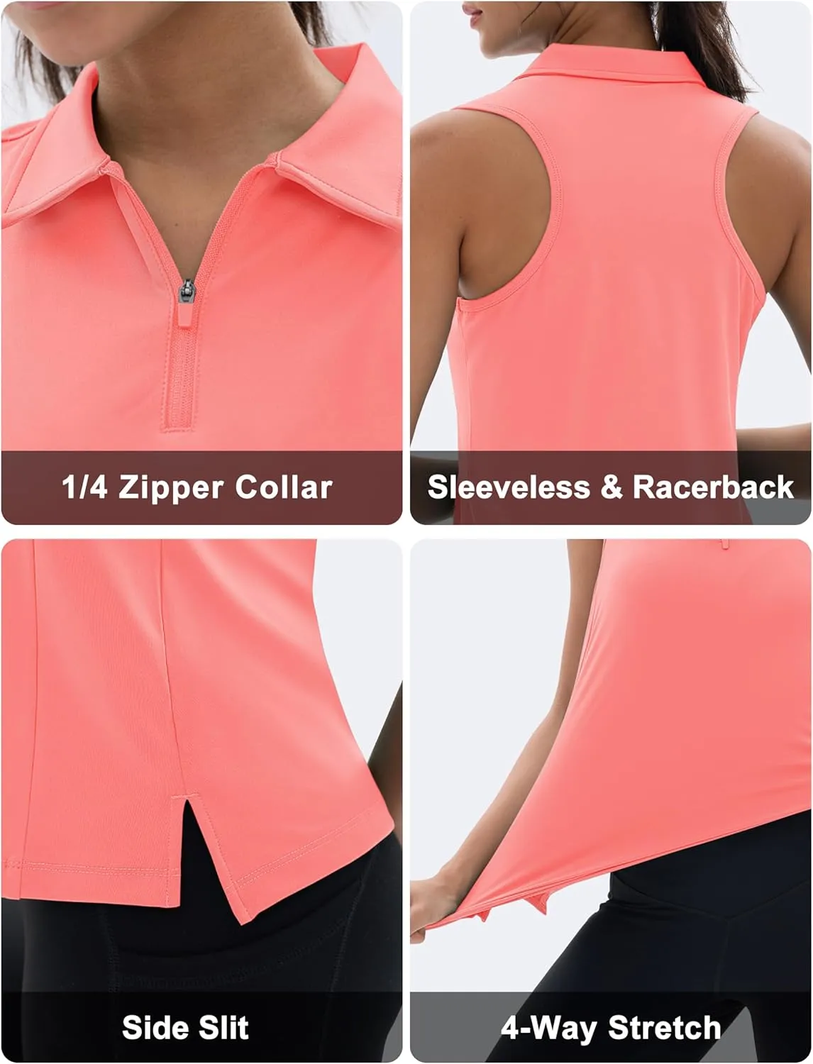 MAGCOMSEN Womens Golf Polo Shirts Sleeveless Racerback Zip Up UPF 50  Quick Dry Tennis Workout Athletic Tank Tops