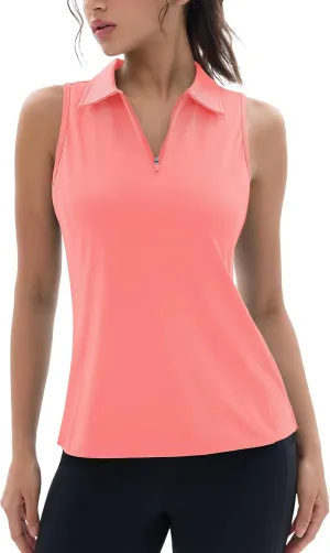 MAGCOMSEN Womens Golf Polo Shirts Sleeveless Racerback Zip Up UPF 50  Quick Dry Tennis Workout Athletic Tank Tops