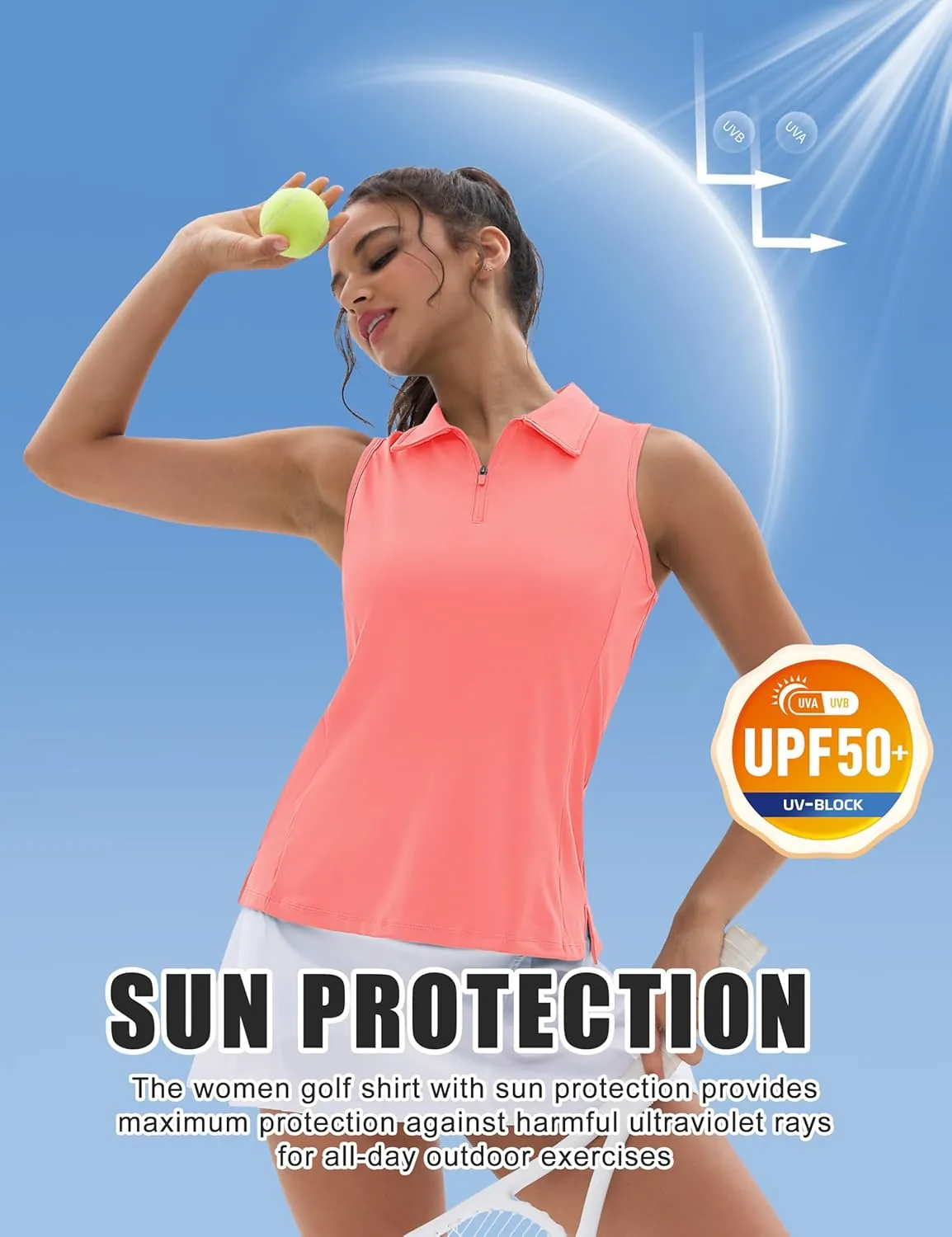 MAGCOMSEN Womens Golf Polo Shirts Sleeveless Racerback Zip Up UPF 50  Quick Dry Tennis Workout Athletic Tank Tops
