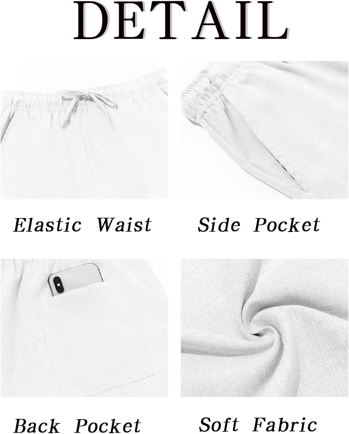Makkrom Mens Casual Pants Drawstring Elastic Waist Lightweight Linen Pants Loose Fit Summer Beach Yoga Trousers