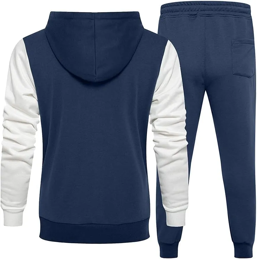 MANTORS Men's Hooded Athletic Tracksuit Casual 2 Pieces Suits Color Block Hoodies and Sweatpants Set