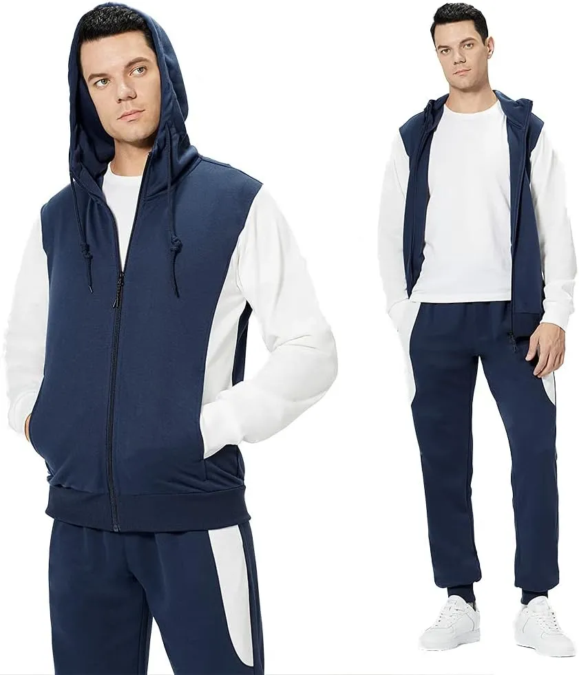 MANTORS Men's Hooded Athletic Tracksuit Casual 2 Pieces Suits Color Block Hoodies and Sweatpants Set