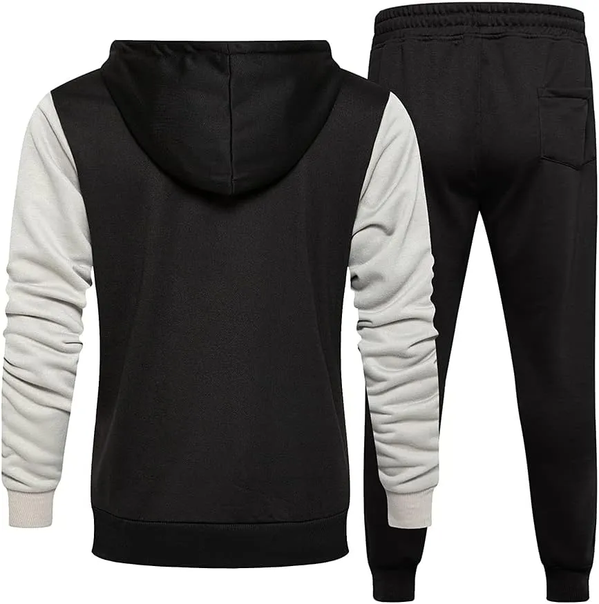 MANTORS Men's Hooded Athletic Tracksuit Casual 2 Pieces Suits Color Block Hoodies and Sweatpants Set