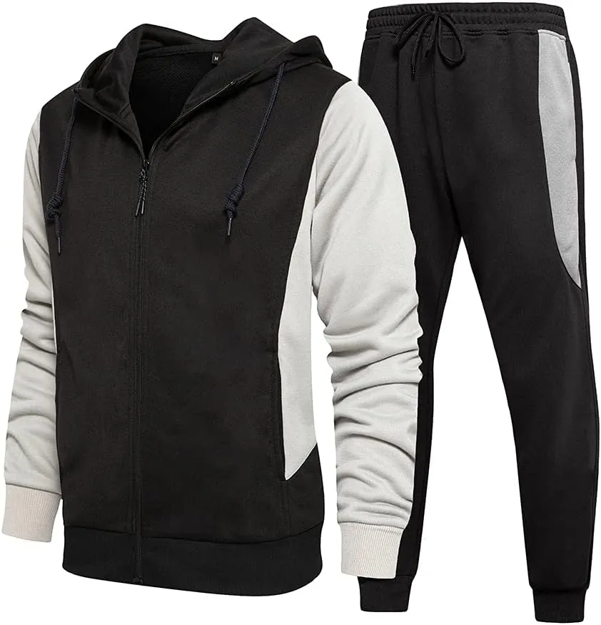 MANTORS Men's Hooded Athletic Tracksuit Casual 2 Pieces Suits Color Block Hoodies and Sweatpants Set