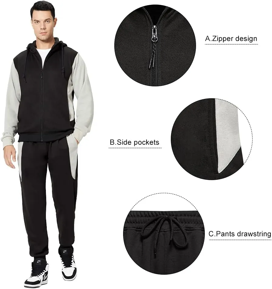 MANTORS Men's Hooded Athletic Tracksuit Casual 2 Pieces Suits Color Block Hoodies and Sweatpants Set