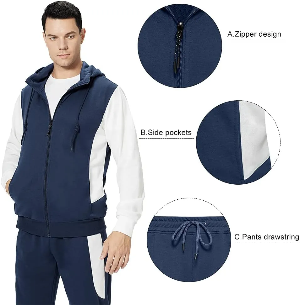 MANTORS Men's Hooded Athletic Tracksuit Casual 2 Pieces Suits Color Block Hoodies and Sweatpants Set