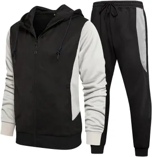 MANTORS Men's Hooded Athletic Tracksuit Casual 2 Pieces Suits Color Block Hoodies and Sweatpants Set