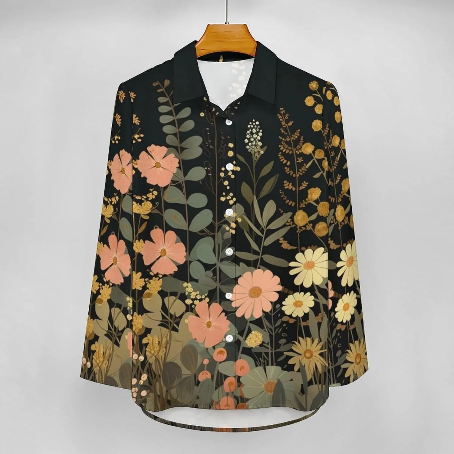 MARSVOVO Hawaiian Shirt for Women Fashion Boho Floral Print Long Sleeve Blouse Button Down V Neck Soft Shirt