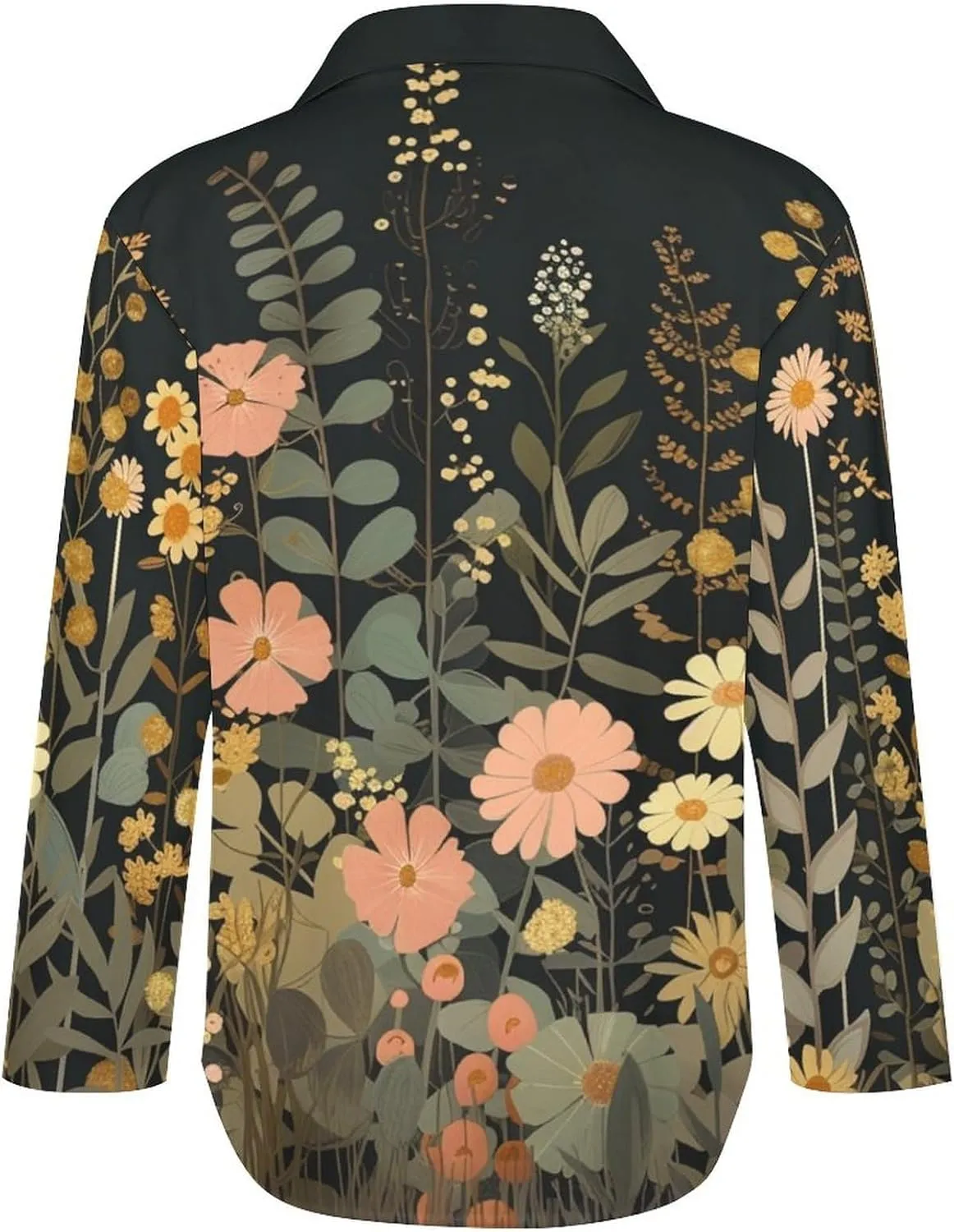 MARSVOVO Hawaiian Shirt for Women Fashion Boho Floral Print Long Sleeve Blouse Button Down V Neck Soft Shirt