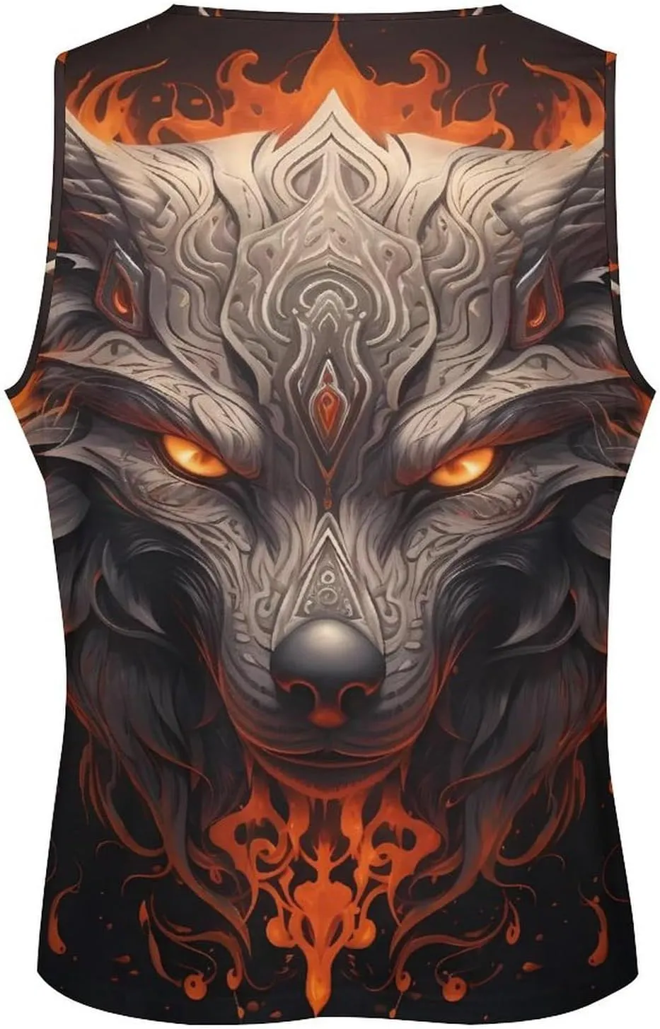MARSVOVO Mens Tank Top Wolf Muscle Summer Casual Western Ethnic Totem Print Tank for Men Summer Beach Quick Dry Gym Vest