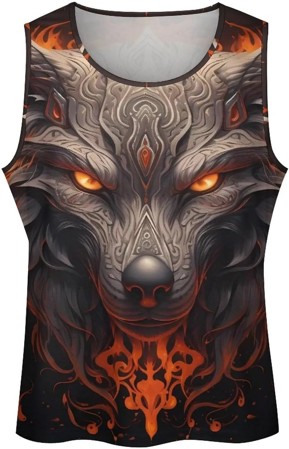 MARSVOVO Mens Tank Top Wolf Muscle Summer Casual Western Ethnic Totem Print Tank for Men Summer Beach Quick Dry Gym Vest