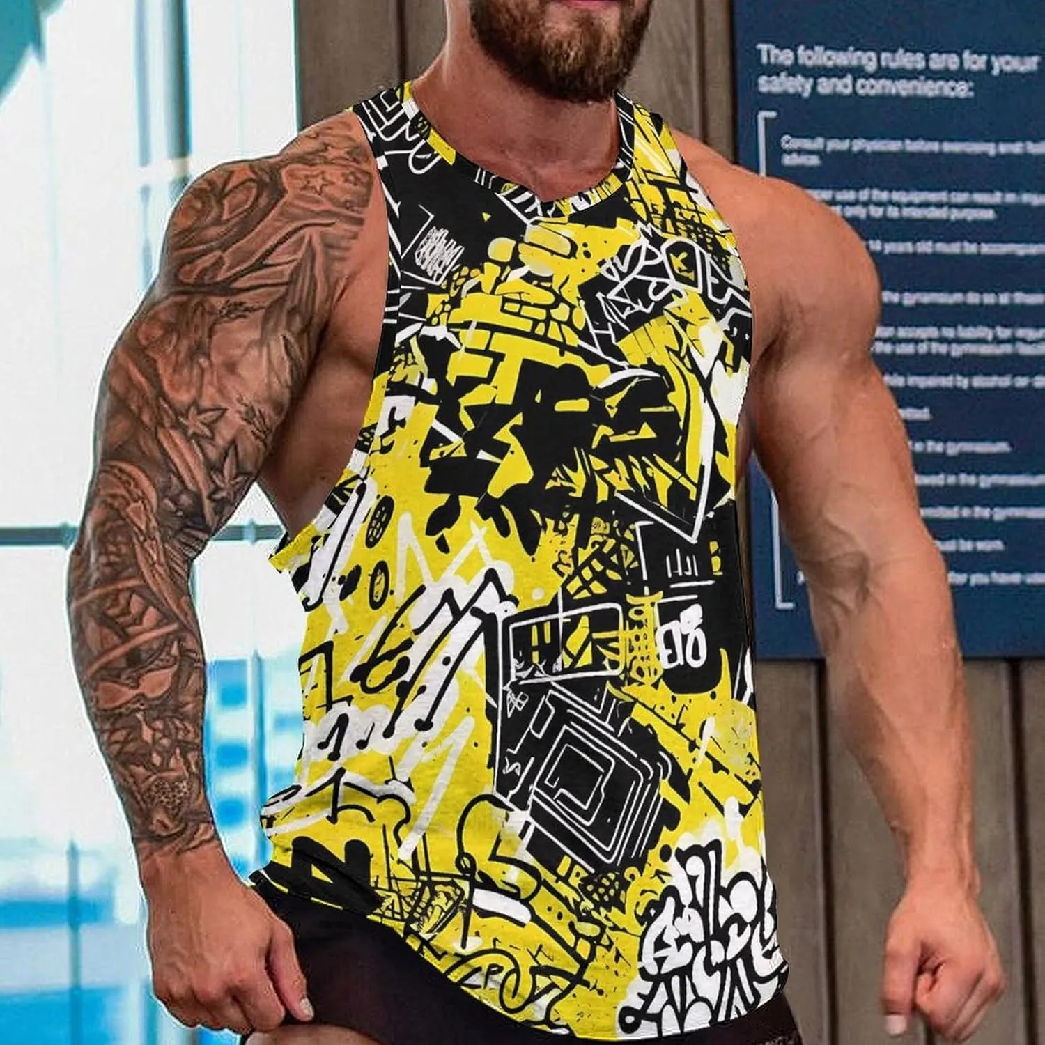 MARSVOVO Muscle Men's Hip Hop Tank Tops Vintage Y2K Street Graphic Casual Cotton Blend Quick-Dry Summer 2024 Sportswear