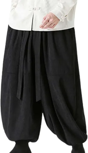 Men 2023 Hippie Harem Pant Baggy Linen Boho Yoga Drop Crotch Trouser Lightweight Drawstring Elastic Waist Yoga Trouser