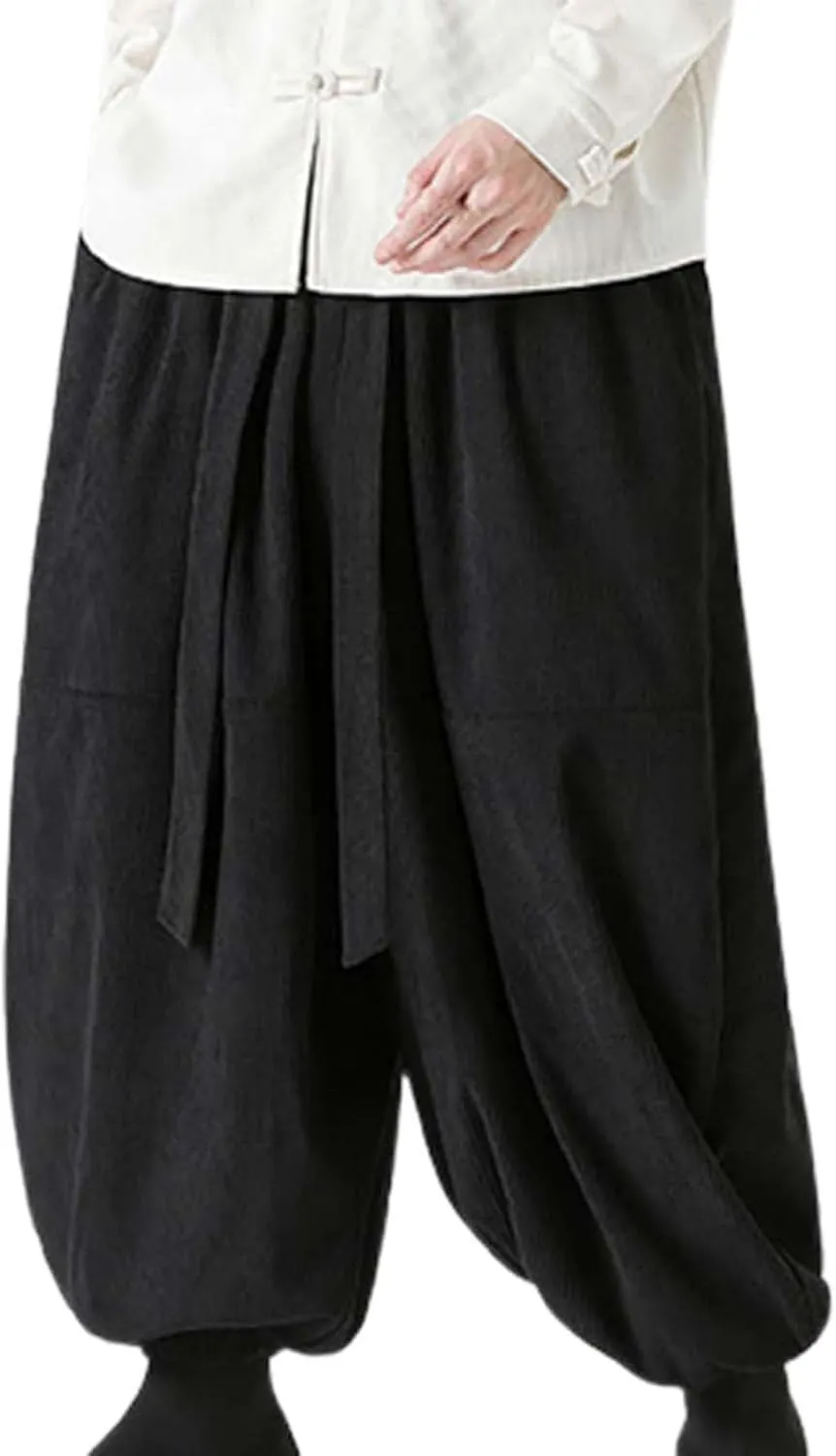 Men 2023 Hippie Harem Pant Baggy Linen Boho Yoga Drop Crotch Trouser Lightweight Drawstring Elastic Waist Yoga Trouser
