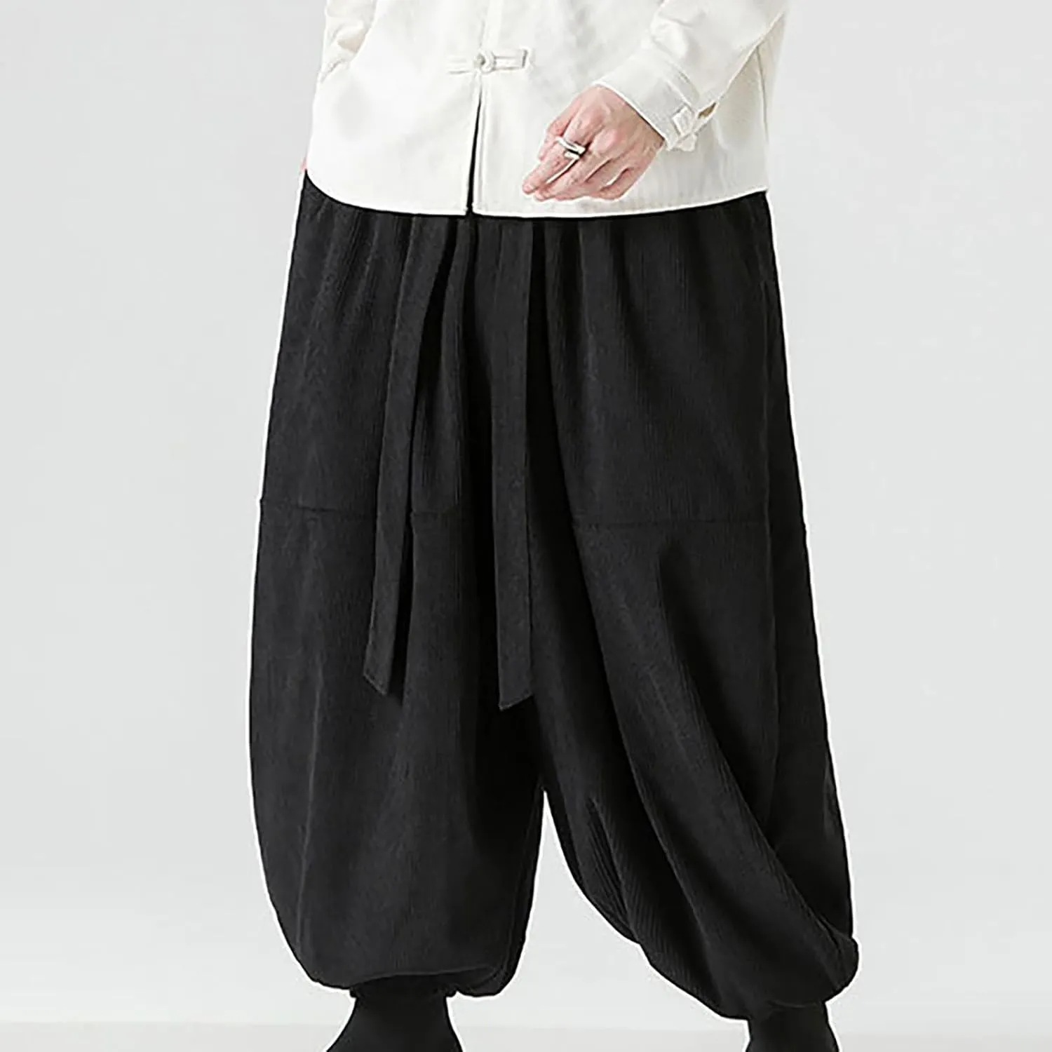 Men 2023 Hippie Harem Pant Baggy Linen Boho Yoga Drop Crotch Trouser Lightweight Drawstring Elastic Waist Yoga Trouser