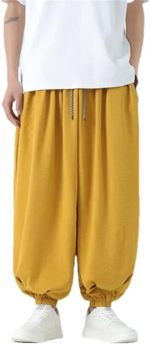Men Casual Wide Leg Harem Pants Elastic Waist Streetwear Trousers Vintage Harajuku Pants