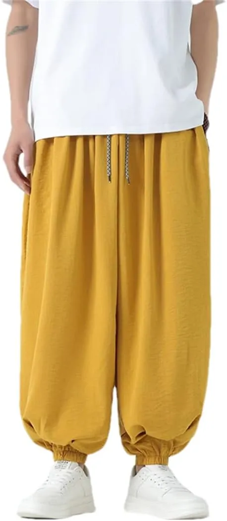 Men Casual Wide Leg Harem Pants Elastic Waist Streetwear Trousers Vintage Harajuku Pants