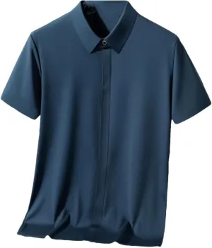 Men Summer Short Sleeve Shirt Breathable Solid Ice Silk Quick Dry Slim Fit Casual Golf Shirts