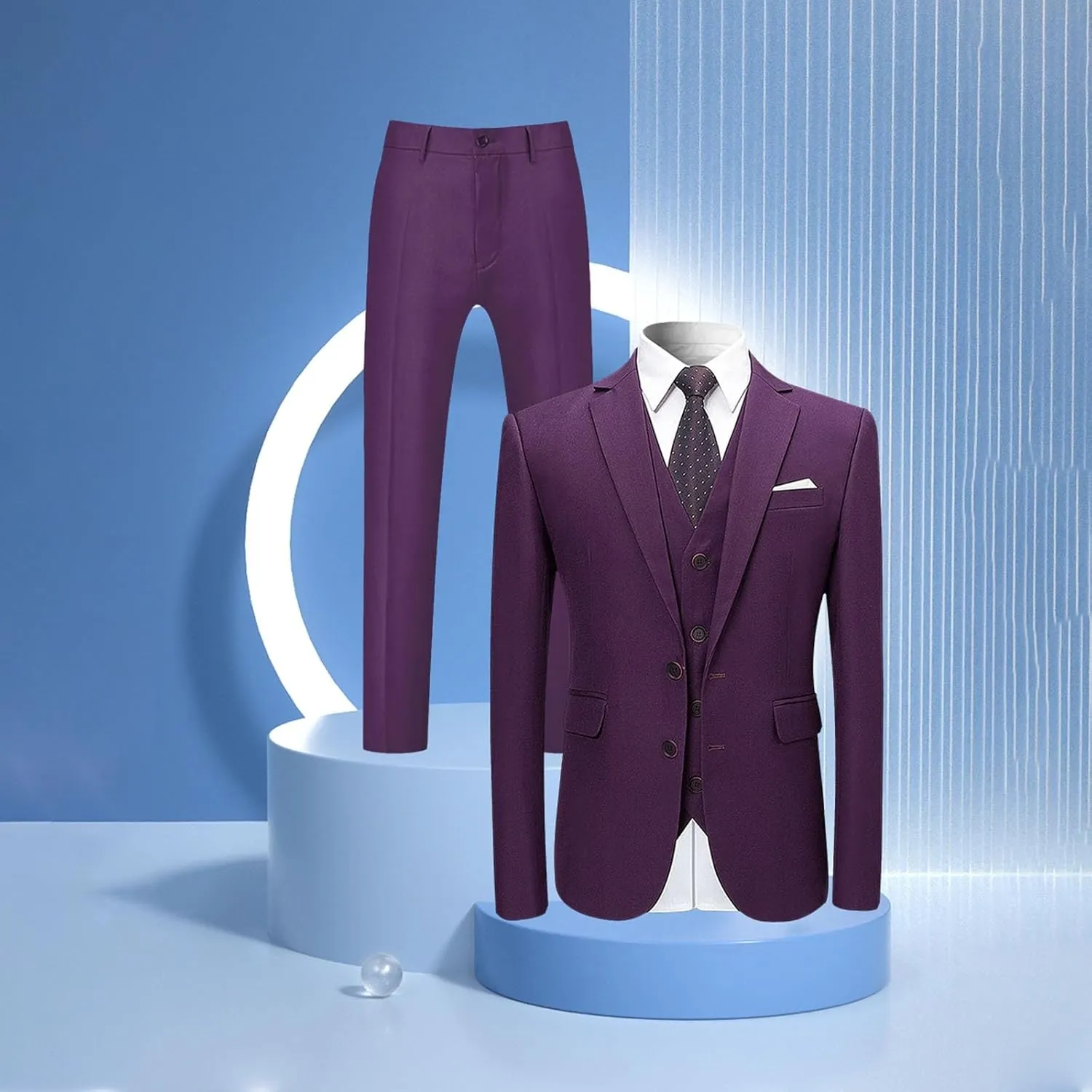 Mens 3 Piece Suit Dress Big and Tall Suit Slim Fit Balzer Jacket & Vest & Pants Set for Wedding Formal Prom Business