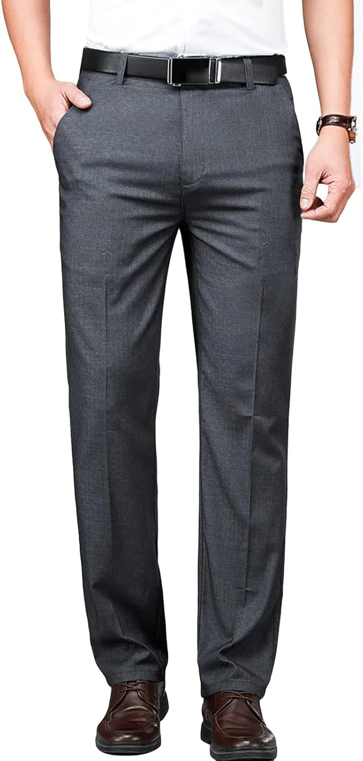 Men's 4-Way Stretch Dress Pant Slim Fit Flat Front Dress Pant Skinny Fit Cotton Business Chino Pant (38,Grey)